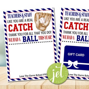 Porta-carta regalo modificabile per insegnanti con tema baseball, download immediato