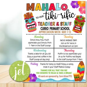 EDITABLE Luau Teacher Appreciation Week Itinerary, Tropical Hawaii You are Tiki-Riffic Beach Theme Schedule Events Flyer, INSTANT DOWNLOAD