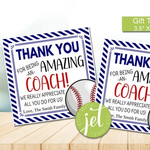 Editable Baseball Coach Gift Tag Thank You to an Amazing Coach, instant download