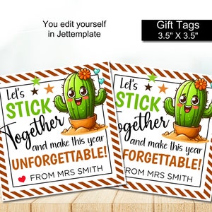 Étiquettes cadeaux modifiables pour la rentrée des classes, design sur le thème des cactus, idées cadeaux pour remercier les enseignants ou les étudiants, TÉLÉCHARGEMENT IMMÉDIAT KF6902