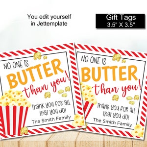 Editable Popcorn Gift Tag, Volunteer Teacher Staff Employee School pto pta Appreciation Week Gift, Poppin By to Say Thank You
