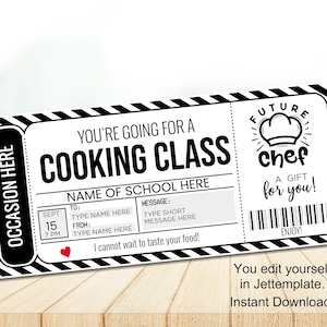 Editable Cooking Class Gift Voucher, Cooking Lesson Certificate, Cooking Class Ticket Invitation, Baking Class, Instant download PA7363