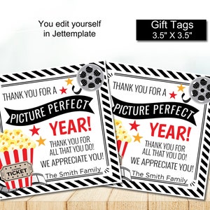 Bearbeitbar Danke für ein bildhübsches Jahr Film Geschenkanhänger für Lehrer, Krankenschwestern, Mitarbeiter, Ehrenamtliche, Sofortdownload