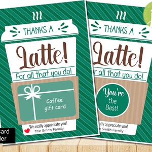 Editável, obrigado por café com leite para impressão, presente de agradecimento ao professor, cartão de agradecimento ao funcionário, porta-cartão de presente de café, voluntário, vizinho