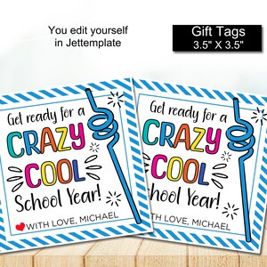Bearbeitbare Geschenkanhänger für den Schulanfang, verrückte Silly Trinkhalme, Lehrer Wertschätzung oder Studenten Geschenkideen, SOFORTIGER DOWNLOAD IO4062