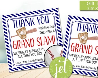 Editable Baseball Appreciation Gift Tag,School pto pta Staff Appreciation Week, Thank You for Making This Year a Grand Slam,instant download