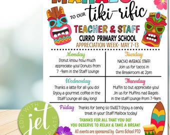 Editable Beach Theme Teacher Appreciation Week Itinerary Poster ...