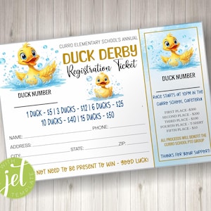 Bearbeitbare Enten-Derby-Entenrennen-Spendenaktionsregistrierungs-Kartenvorlage, INSTANT DOWNLOAD