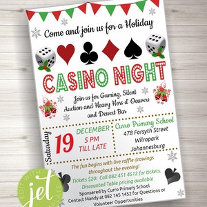BEWERKBARE Holiday Casino Night Flyer School Evenementkaarten Uitnodiging voor feest, Christmas Church Community Bingo Poker, pto, pta, INSTANT DOWNLOAD