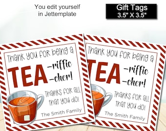 Editable Tea-riffic Teacher Gift Tag, Appreciation Printable (Digital Download)