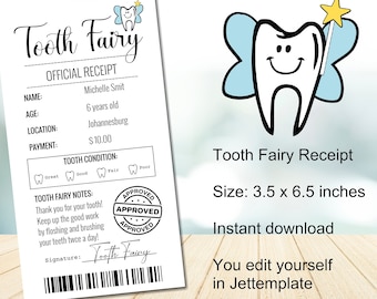 Editable Tooth Fairy Receipt, First Tooth Lost, Tooth Fairy Letter, Kids Tooth Fairy Letter, Lost Tooth, Instant download