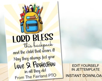 Etiquetas de bendición para mochilas editables, imprimibles para la escuela dominical, imprimibles para la iglesia, etiquetas religiosas para el regreso a clases, ideas para estudiantes y maestros católicos.