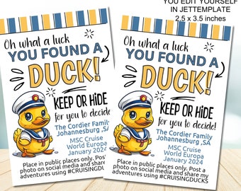 Editable Cruising Ducks Tag, Cruise Ship Rubber Duck Favor, Digital Download