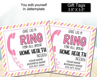 Editable Give us a RING for Your Needs, Business Marketing Gift Tags, Ring Pop Tag, home health, instant download