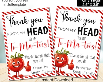 Editable Tomato Gift Tag, Appreciation Thank You, Digital Download
