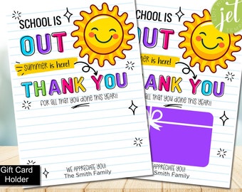 Editable End of Year Teacher Gift Card Holder Summer Thank You Gift Card Holder, Teacher Appreciation Week Gift, instant download EZ9739