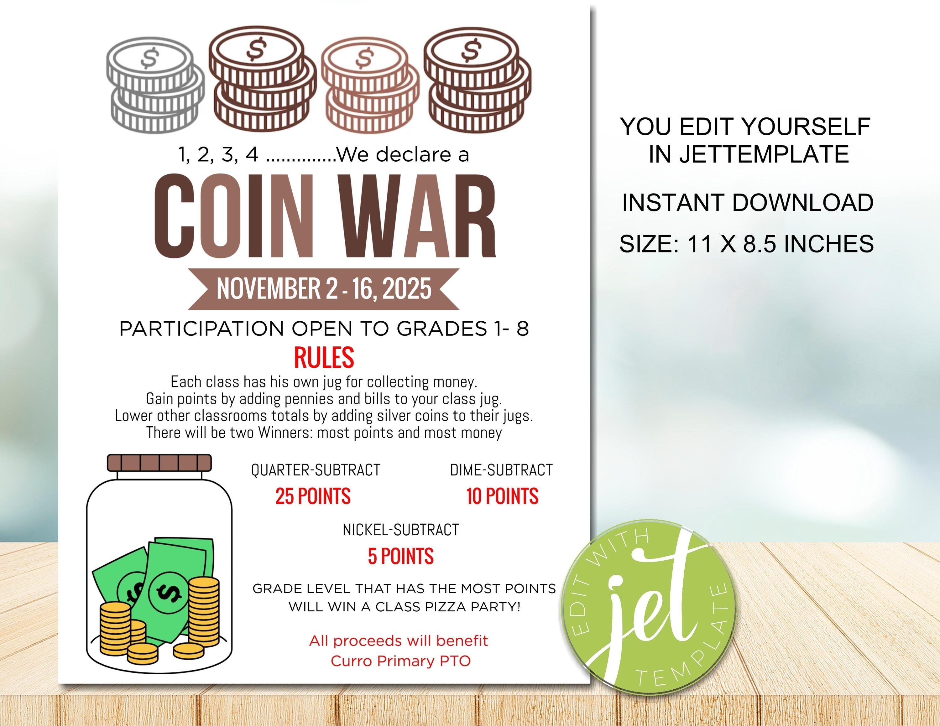 Editable Penny War Flyer Editable Template, Coin Drive Fundraiser ...