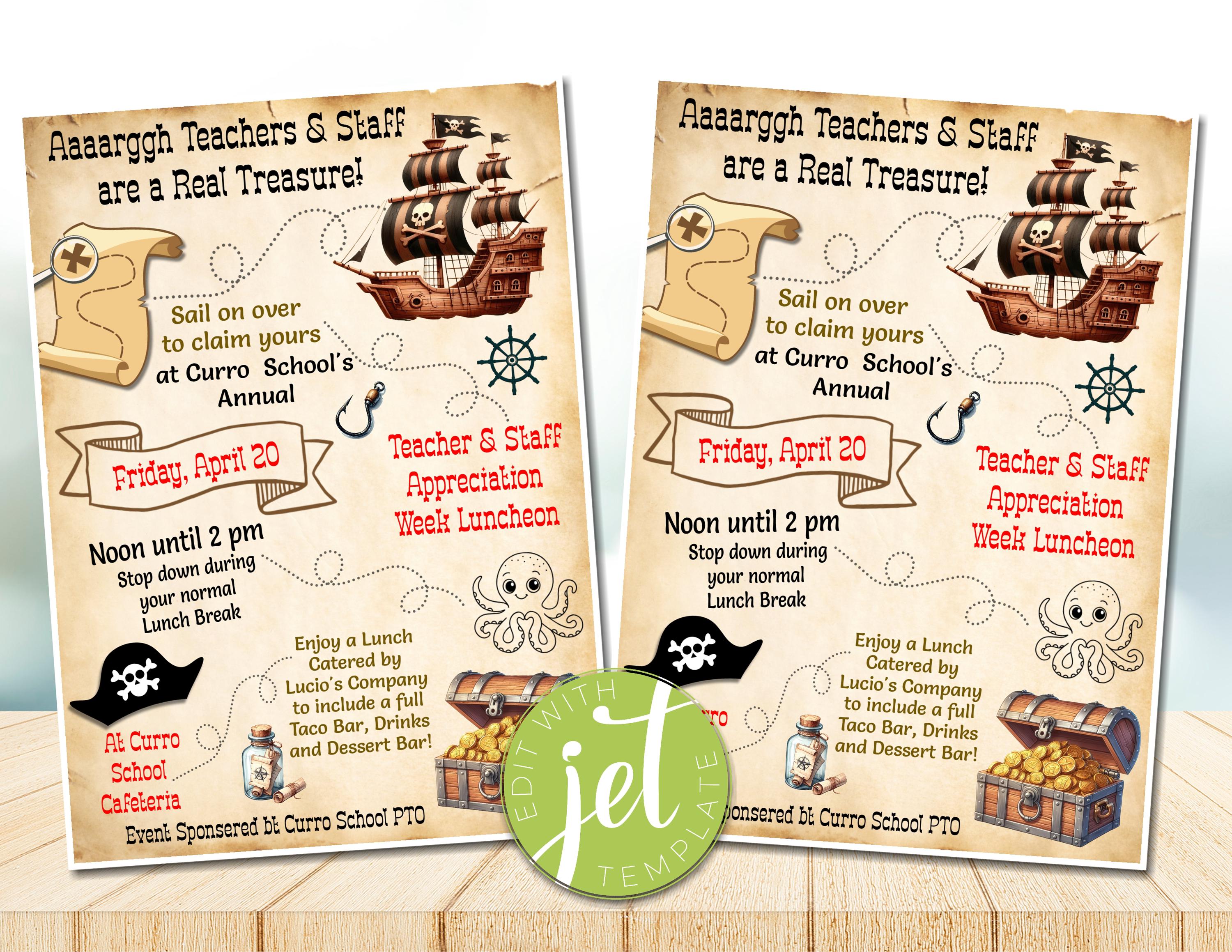 Pirate Theme Teacher Appreciation Luncheon Invite | Staff Appreciation ...