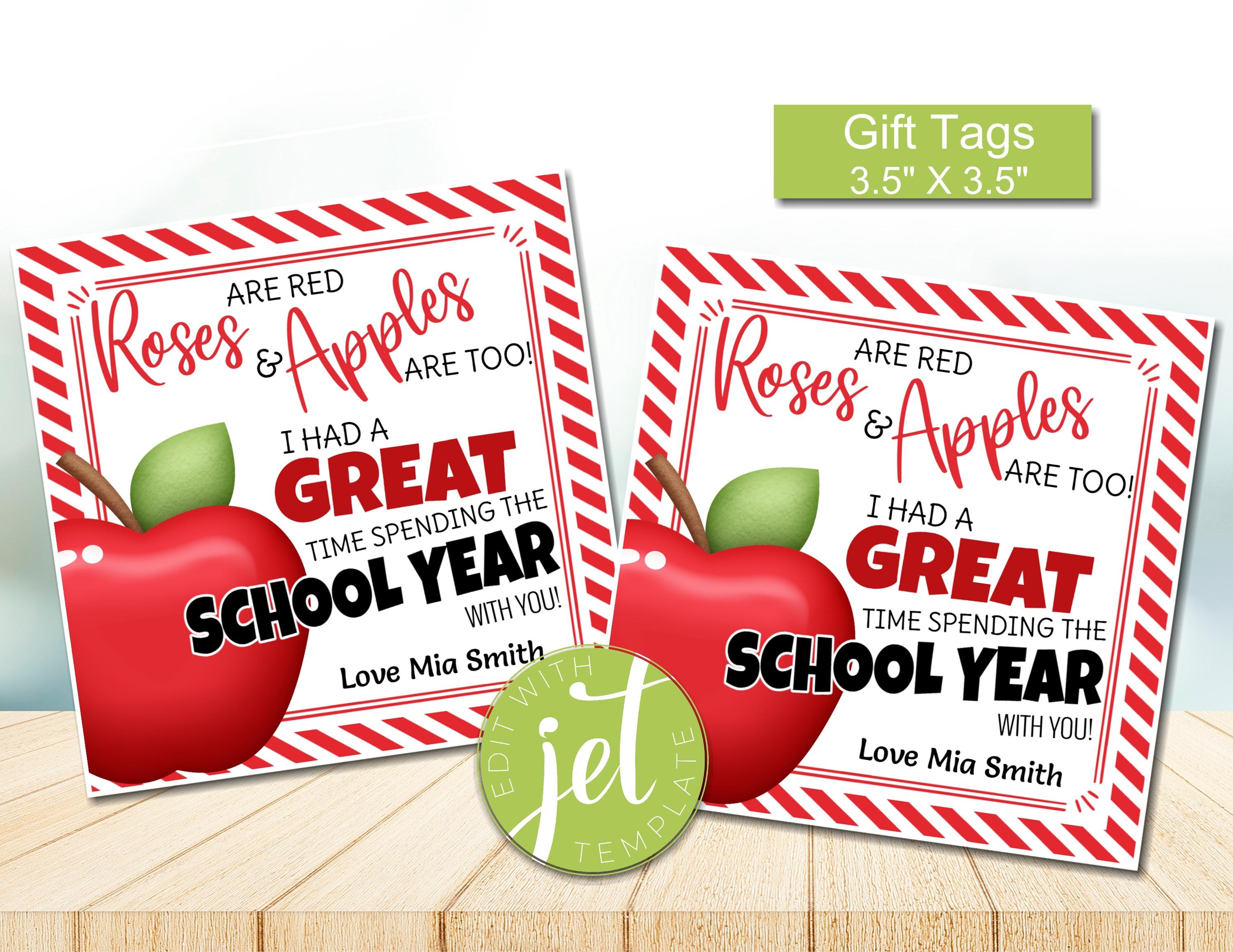 Editable End of School Teacher Gift tag, Roses are Red Poem - DIY, Instant download