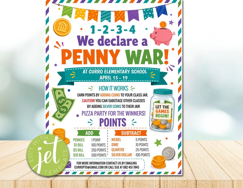 Penny Wars Fundraiser Flyer Template, School Coin Drive Poster ...