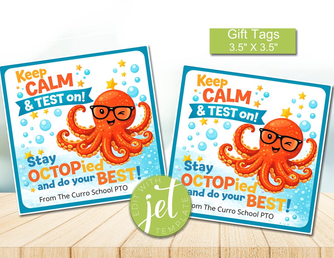 Keep Calm Test on Gift Tag, Octopus Student Exam Motivation, Digital ...
