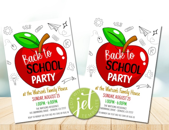 Editable Back to School Party Invitation, Back to School Welcome