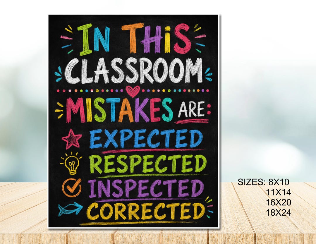 Classroom Growth Mindset Poster, Mistakes Expected Wall Art (digital ...