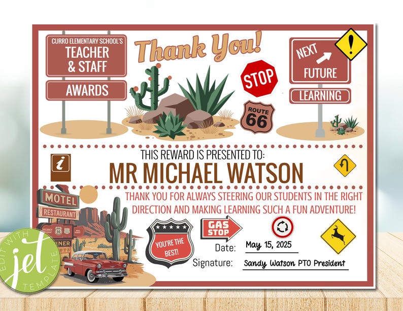 Road Trip Theme Teacher Appreciation Awards Certificates, Staff ...