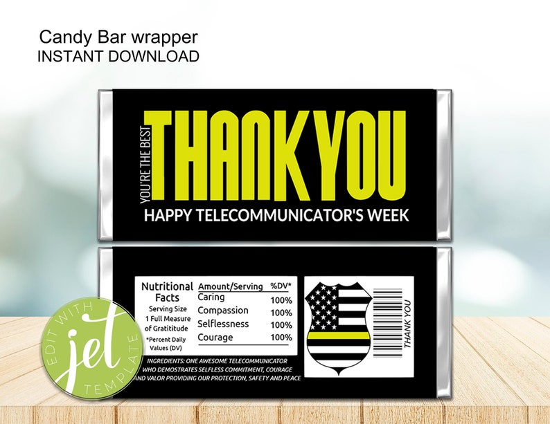 Editable Telecommunicator Candy Wrapper, Public Safety Thank You Candy ...