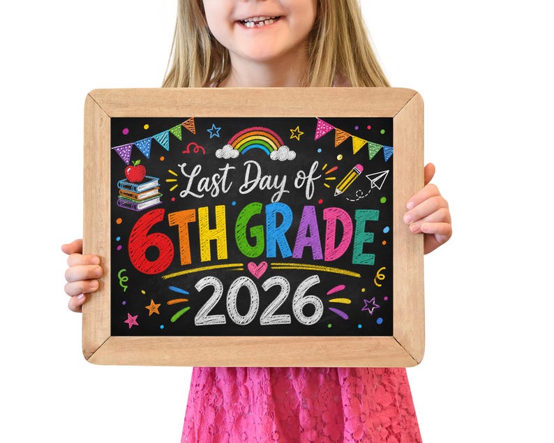 Last Day of 6th Grade 2026 Chalkboard Sign, Graduation Photo Prop ...