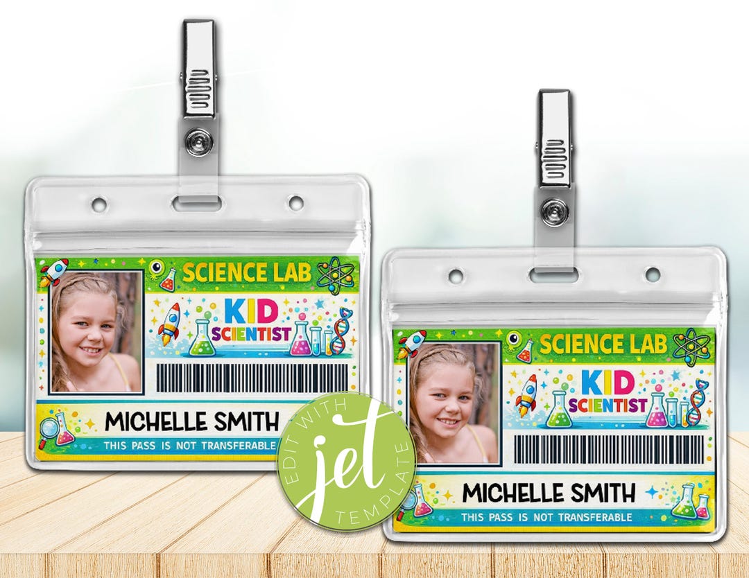 Kid Scientist ID Badge Template, Science Party Costume Prop, Digital ...