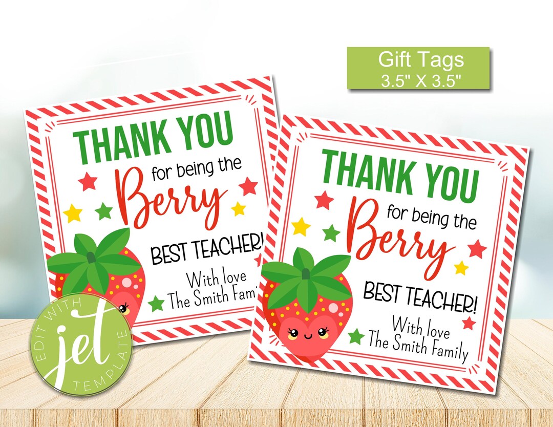 Editable Thank You for Being the Berry Best Teacher! Tag, Teacher ...