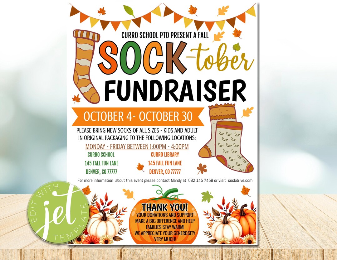 EDITABLE Sock Drive Socktober Fall Clothing Drive Flyer, Charity Church ...
