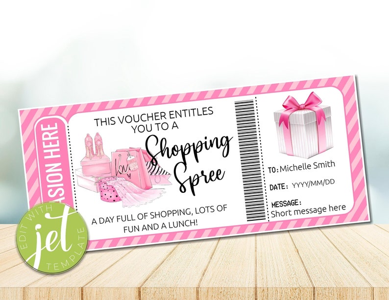 Printable Shopping Spree Certificate Template Gift Voucher Card Coupon