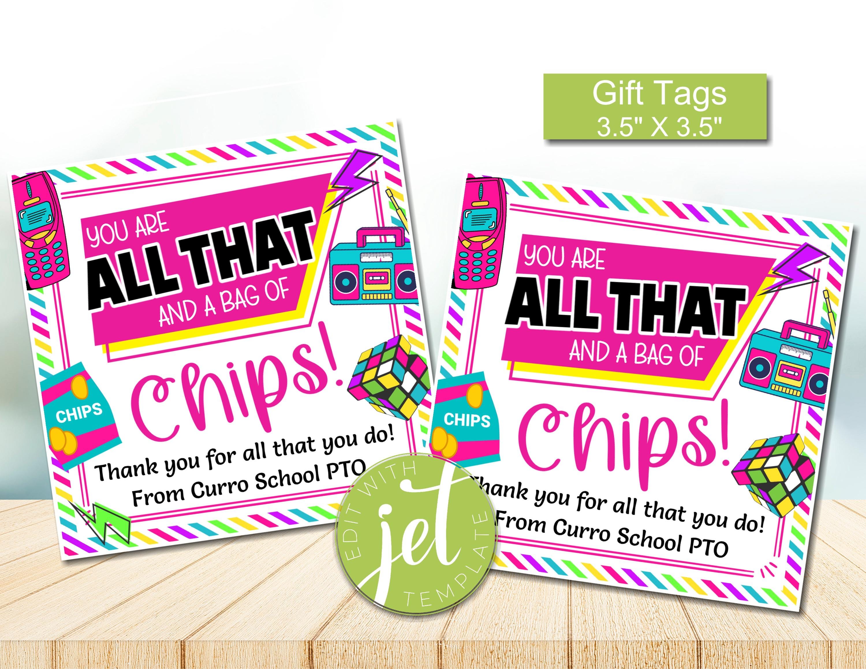 EDITABLE Totally 80s 90s Theme Printable Gift Tags, All That and a