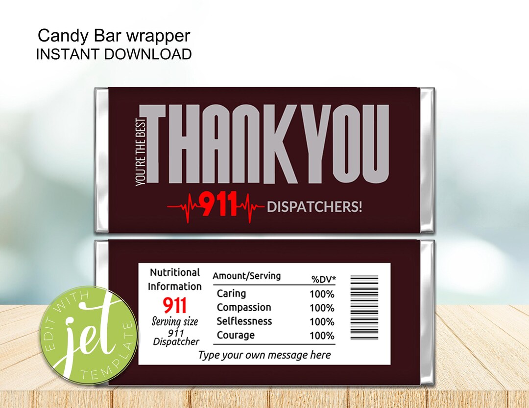 Editable 911 Dispatcher Candy Wrapper, Public Safety Thank You Candy ...