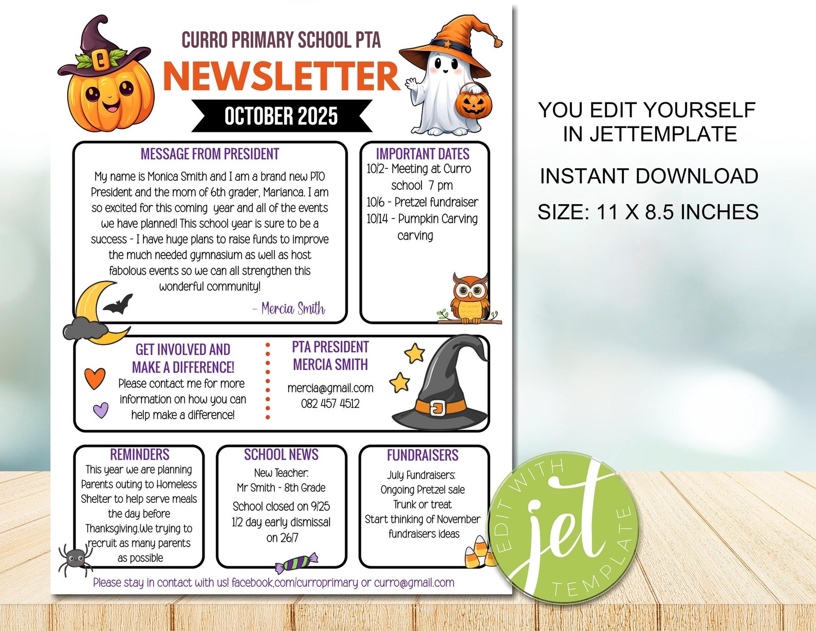 Editable PTA PTO October Newsletter Template Printable, School ...