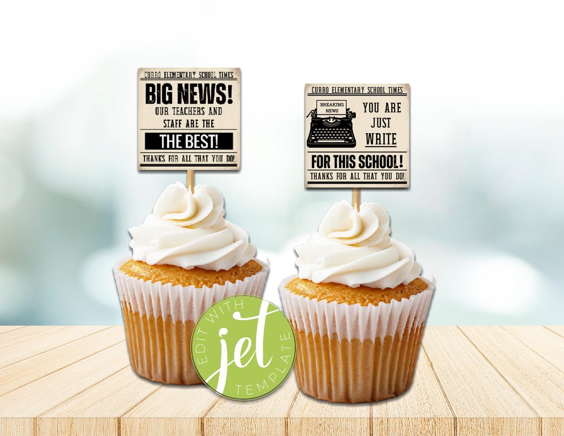 Week Topper Newspaper Theme Teacher Appreciation Cupcake Toppers Printable, Retro ...