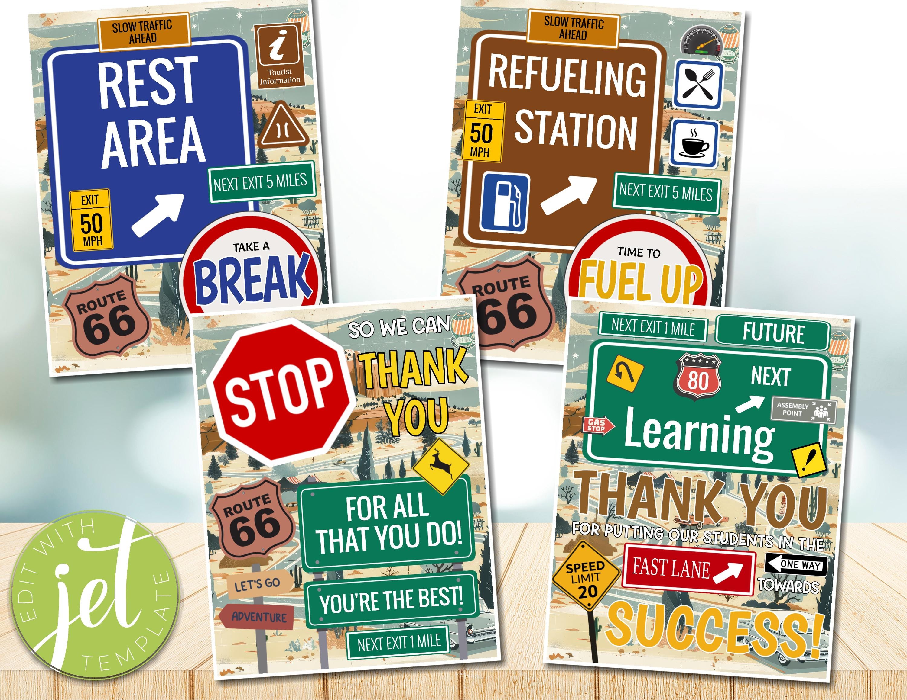 EDITABLE Set of 4 Road Trip Theme Teacher Appreciation Week Decor Signs ...