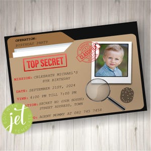 Editable Secret Agent Detective Spy Birthday Party Invite, Top secret party, Top secret birthday with photo, Instant download