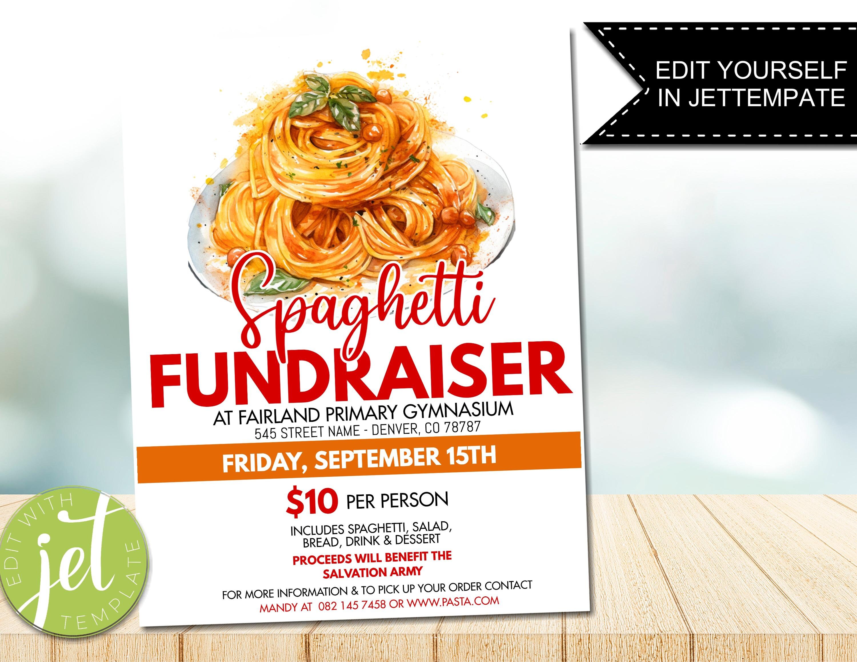 Spaghetti String Event EDITABLE Spaghetti Fundraiser Flyer, Printable PTA, PTO, School Church ...