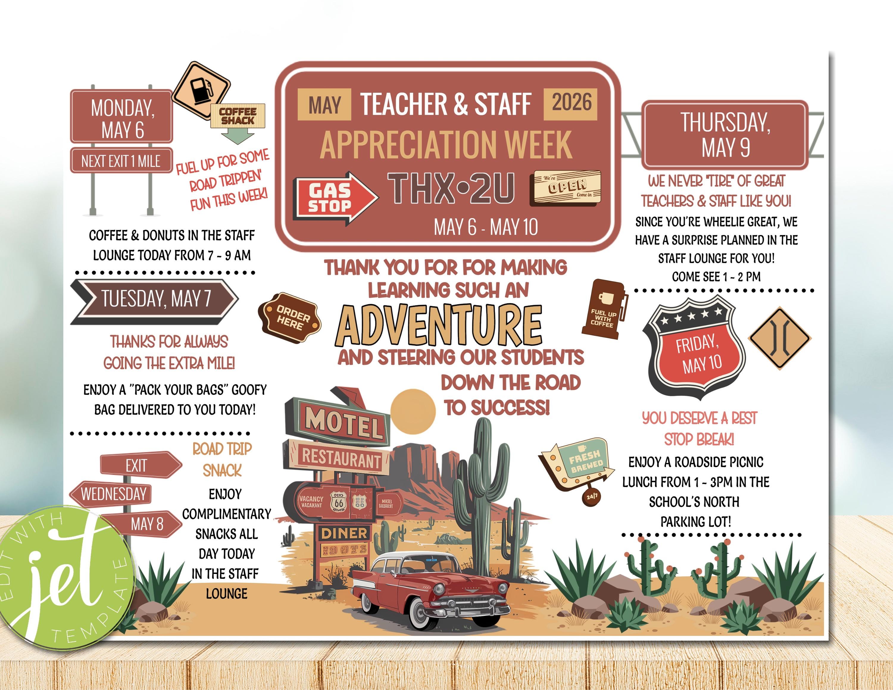 EDITABLE Road Trip Themed Teacher Appreciation Week, Instant Download ...