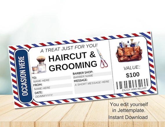 Plantilla editable de cupón para corte de pelo y peluquería