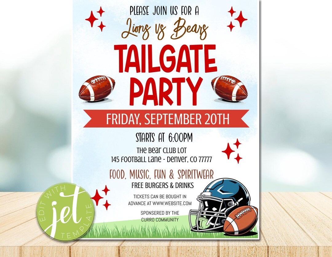 Football Tailgate Flyer, Editable Tailgating Party Invitation, Game Day ...