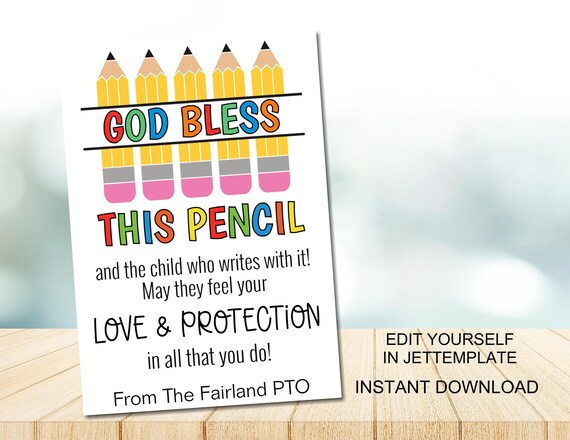 EDITABLE Pencil Blessings Tag, Sunday School Printable, Church