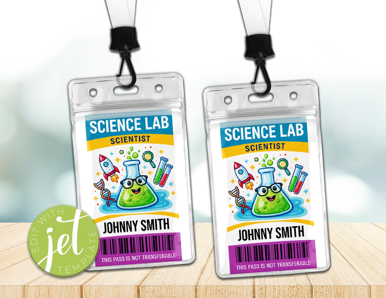 Editable Science Lab Scientist ID Badge, Kids Party VIP Pass, Digital ...