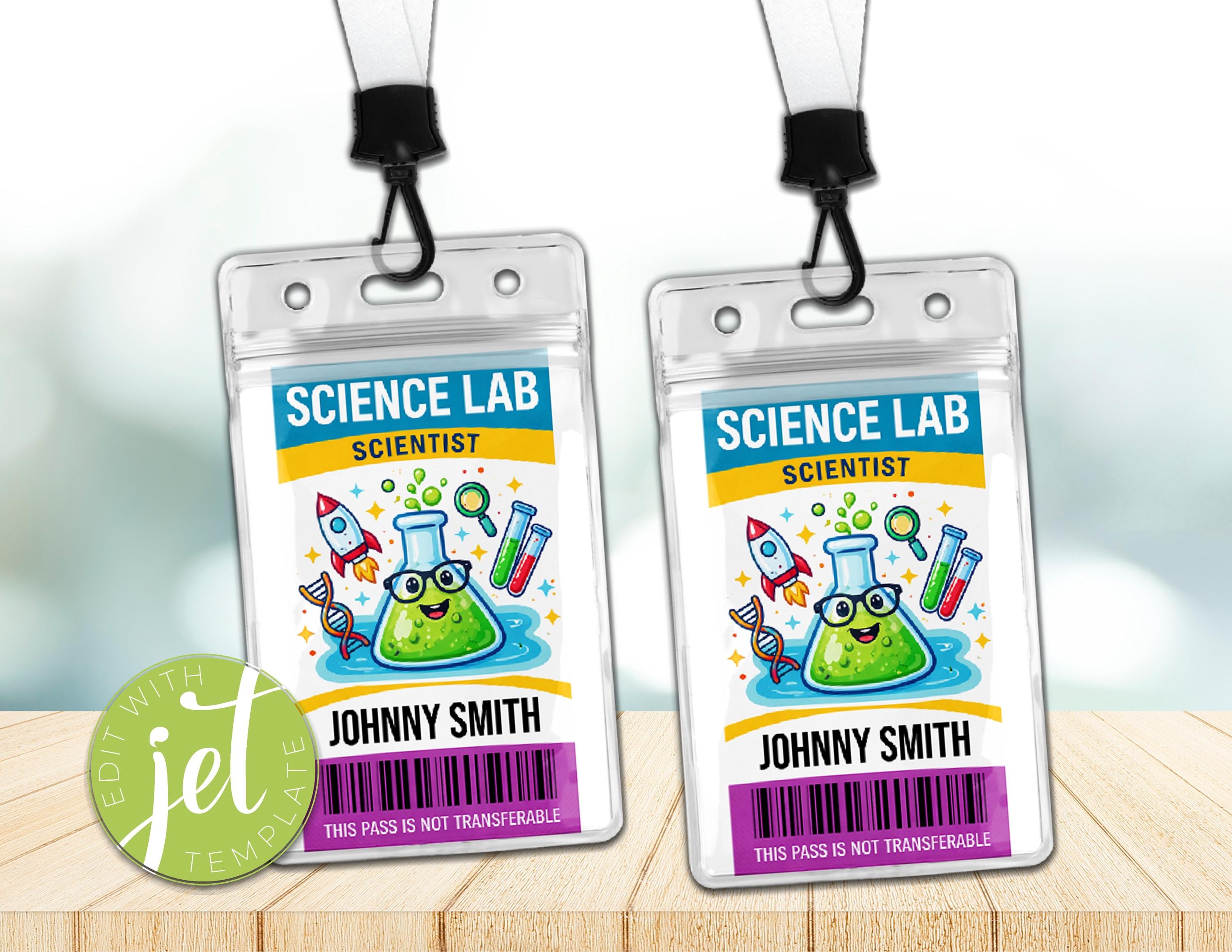 Editable Science Lab Scientist ID Badge, Kids Party VIP Pass, Digital ...