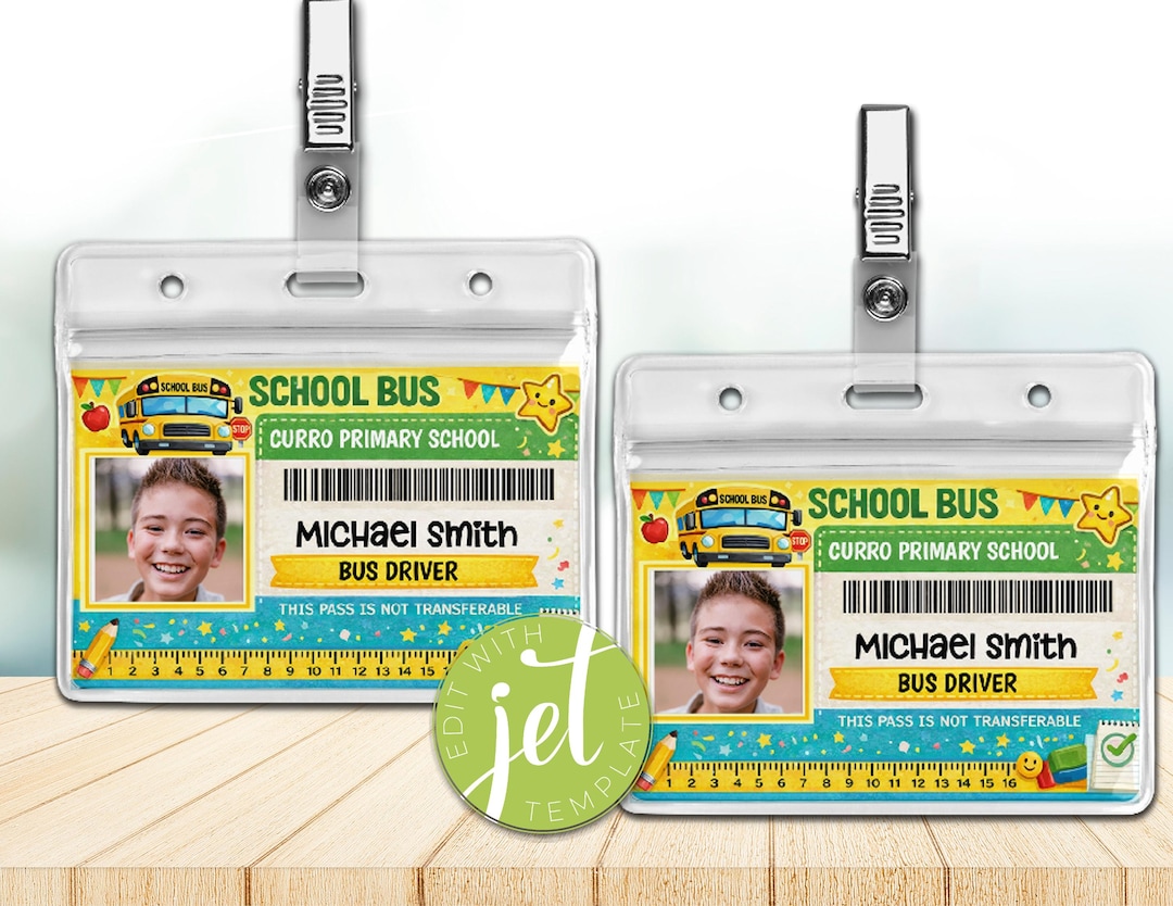 Bus Rider Id Tags Editable School Bus Driver Name Tag, Kids Career Day ID Badge, Digital ...