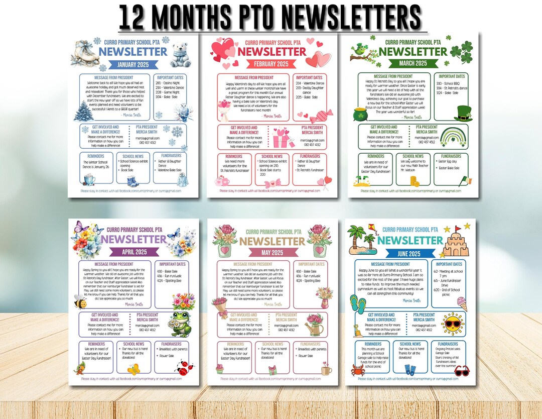 EDITABLE Yearly Pto Pta Newsletter Template Set Classroom Printable EDITABLE Yearly Pto Pta Newsletter Template Set Classroom Printable