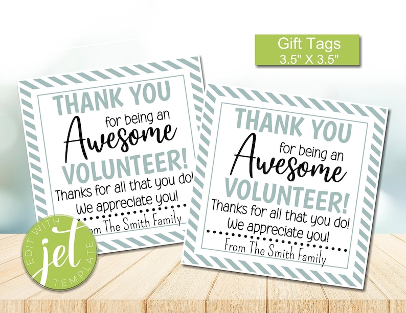 Editable Volunteer Appreciation Gift Tag Printable, AWESOME Volunteer ...